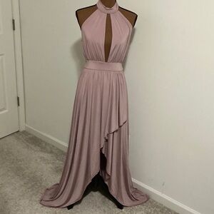 Elegant Halter Neck Pink Dress